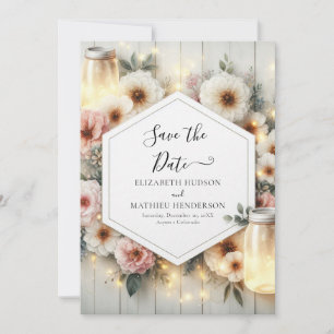 Moderne Botanische Mason Jar bruiloft Save The Date