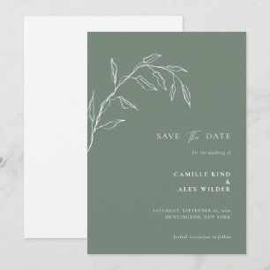 Moderne Botanische Minimale Blad Bruiloft Salie Save The Date
