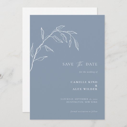Moderne Botanische Minimale Leaf Bruiloft Stoffig  Save The Date (Voorkant / Achterkant)