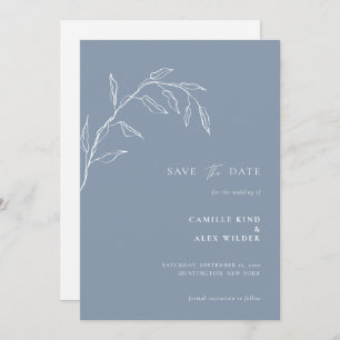 Moderne Botanische Minimale Leaf Bruiloft Stoffig Save The Date