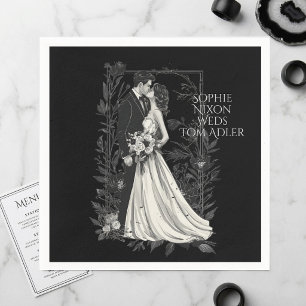 Moderne botanische monochrome bloemen custom foto  servet