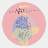 Moderne Botanische Pastel Line Art Moederdag Ronde Sticker (Voorkant)