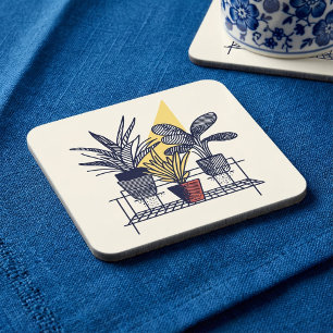 Moderne Botanische Potten Huis Plant Illustratie Bier Onderzetter