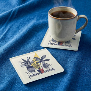 Moderne Botanische Potten Huis Plant Illustratie Glazen Onderzetter