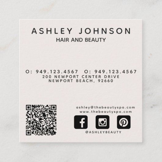 Moderne Botanische QR Code Blush Roze Vierkante Visitekaartje (Achterkant)