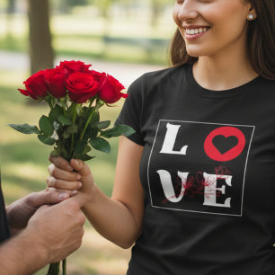 Moderne Botanische Rode Hart Minimalistische Grafi T-shirt