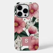 Moderne botanische roze bloemen monogram Case-Mate iPhone case (Achterkant)