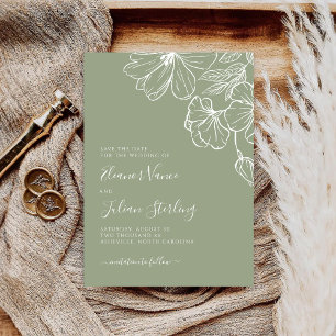 Moderne Botanische Salie & Witte Lijnkunst Save The Date