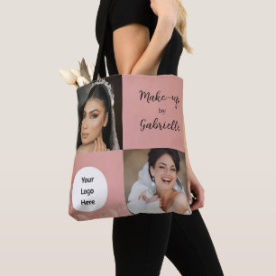 Moderne Botanische Stof Roze Boho Foto Script Logo Draagtas