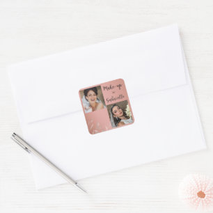 Moderne Botanische Stof Roze Boho Foto Script Vierkante Sticker