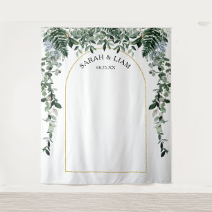 Moderne botanische trouwfotocabine-achtergrond met wandkleed
