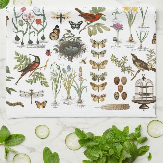 moderne botanische vogels en bloemen in frankrijk theedoek (Gevouwen)