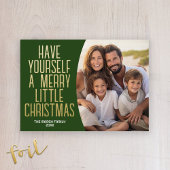 Moderne Botanische Vrolijke Kerstfoto - Olive Folie Feestdagenkaart