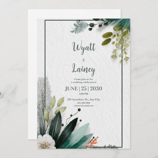 Moderne botanische Waterverf Greenery Wedding Kaart (Voorkant / Achterkant)
