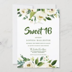 Moderne botanische White Floral Spring Sweet 16 Kaart