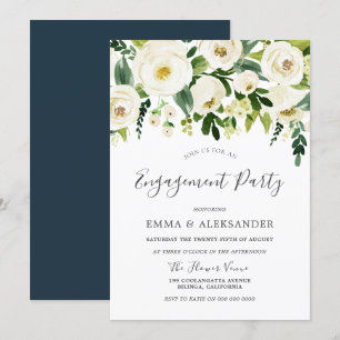Moderne botanische White Flowers Engagement Party Kaart