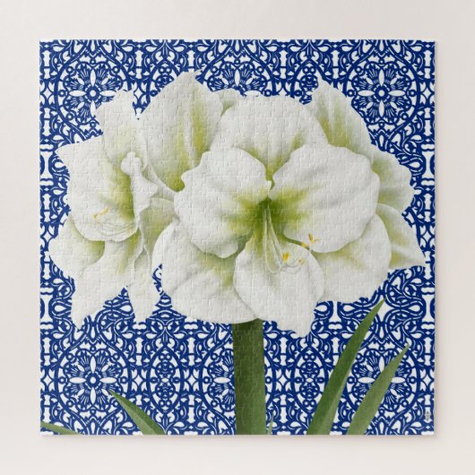 Moderne botanische witte amaryllis puzzel legpuzzel (Verticaal)