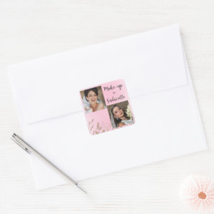Moderne Botanische Zachte Roze Boho-Fotoscript Vierkante Sticker