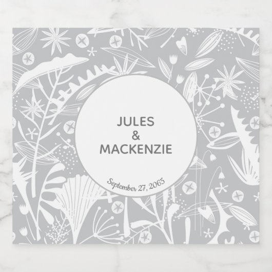 Moderne Botanische Zilveren Grijze Huwelijk Bier Etiket (Enkel label)