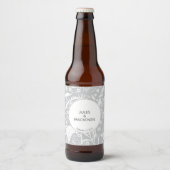 Moderne Botanische Zilveren Grijze Huwelijk Bier Etiket (Voorkant)