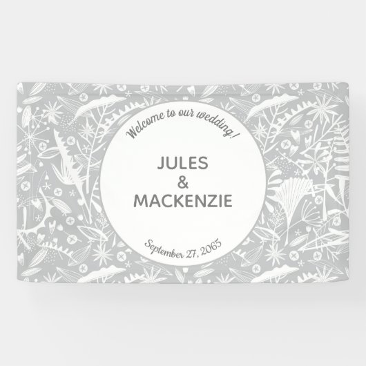 Moderne Botanische Zilveren Grijze Huwelijk Spandoek (Horizontaal)