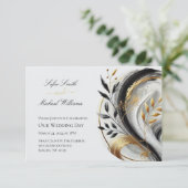 Moderne Botanische Zwart Wit en Goud Huwelijk- Inv Kaart (Staand voorkant)