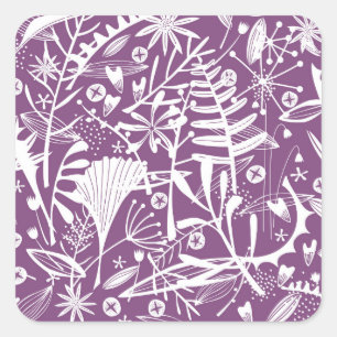 Moderne Botatanische Bloemen Paarse Vierkante Sticker