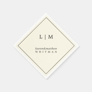 Moderne Boter Geel Monogram Elegante Trouwdag Servet
