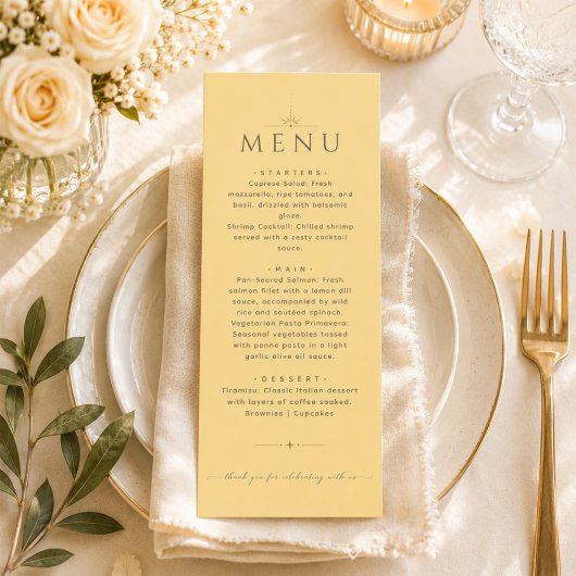 Moderne Boter Geel Redactioneel Trouwmenu Menu