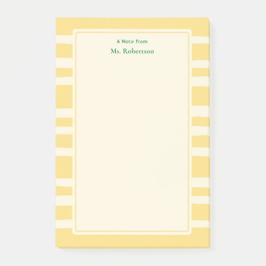 Moderne Boter Gele Strepen Aangepaste Docenten Not Post-it® Notes (Voorkant)