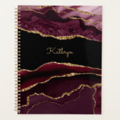 Moderne Bourgogne Black & Gold Agaat Personalisere Planner (Voorkant)
