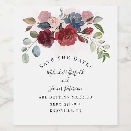 Moderne Bourgogne Bloom Rustieke Bloemen Save The Wijn Etiket (Enkel label)