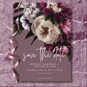 Moderne Bourgogne & Cream Pioenrozen Bloemenbruilo Save The Date