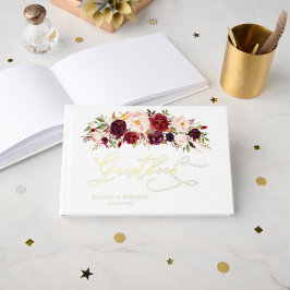 Moderne Bourgogne en blozende bloemen Gastenboek