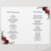 Moderne Bourgogne Floral Programme de mariage plié (Dos)