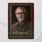 Moderne  Bourgogne Foto Retirement Party Folie Uitnodiging (Voorkant)