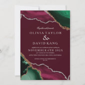 Moderne Bourgogne & Groene Agaat bruiloft Kaart (Voorkant)