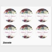 Moderne Bourgogne Marine Bloemen Bruiloft sticker (Vel)