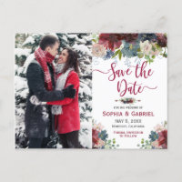 Moderne Bourgogne Marine Bloemen Save the Date Fot