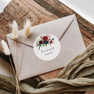 Moderne Bourgogne Marine Bloemenliefde is zoete br Ronde Sticker