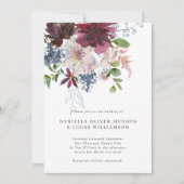 Moderne Bourgogne Marine & Blush Bloemen Bruiloft Kaart (Voorkant)