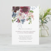 Moderne Bourgogne Marine & Blush Bloemen Bruiloft Kaart (Staand voorkant)