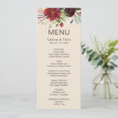Moderne Bourgogne marine Blush Floral menu Kaart (Staand voorkant)