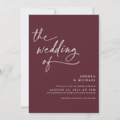 Moderne Bourgogne/Merlot Handwriting Wedding Kaart (Voorkant)