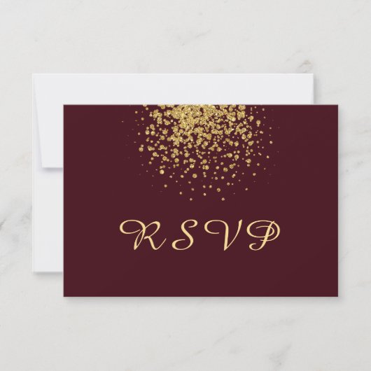 Moderne Bourgogne met een Splash van Gold Confetti RSVP Kaartje (Voorkant)