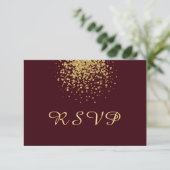 Moderne Bourgogne met een Splash van Gold Confetti RSVP Kaartje (Staand voorkant)