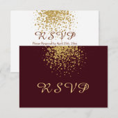 Moderne Bourgogne met een Splash van Gold Confetti RSVP Kaartje (Voorkant / Achterkant)