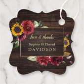 Moderne Bourgogne Rozen - Zonnebloem - bruiloft Bedankjes Labels (Achterkant)