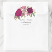 Moderne Bourgogne Tuin Bloemen Bruiloft Paar Naam Ronde Sticker (Tas)