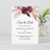 Moderne Bourgondië Blush Roze Bloem Save The Date (Staand voorkant)